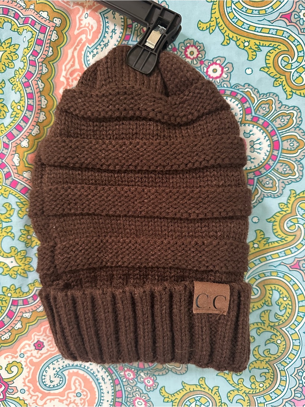 Chocolate Brown Knit CC Patch Beanie
